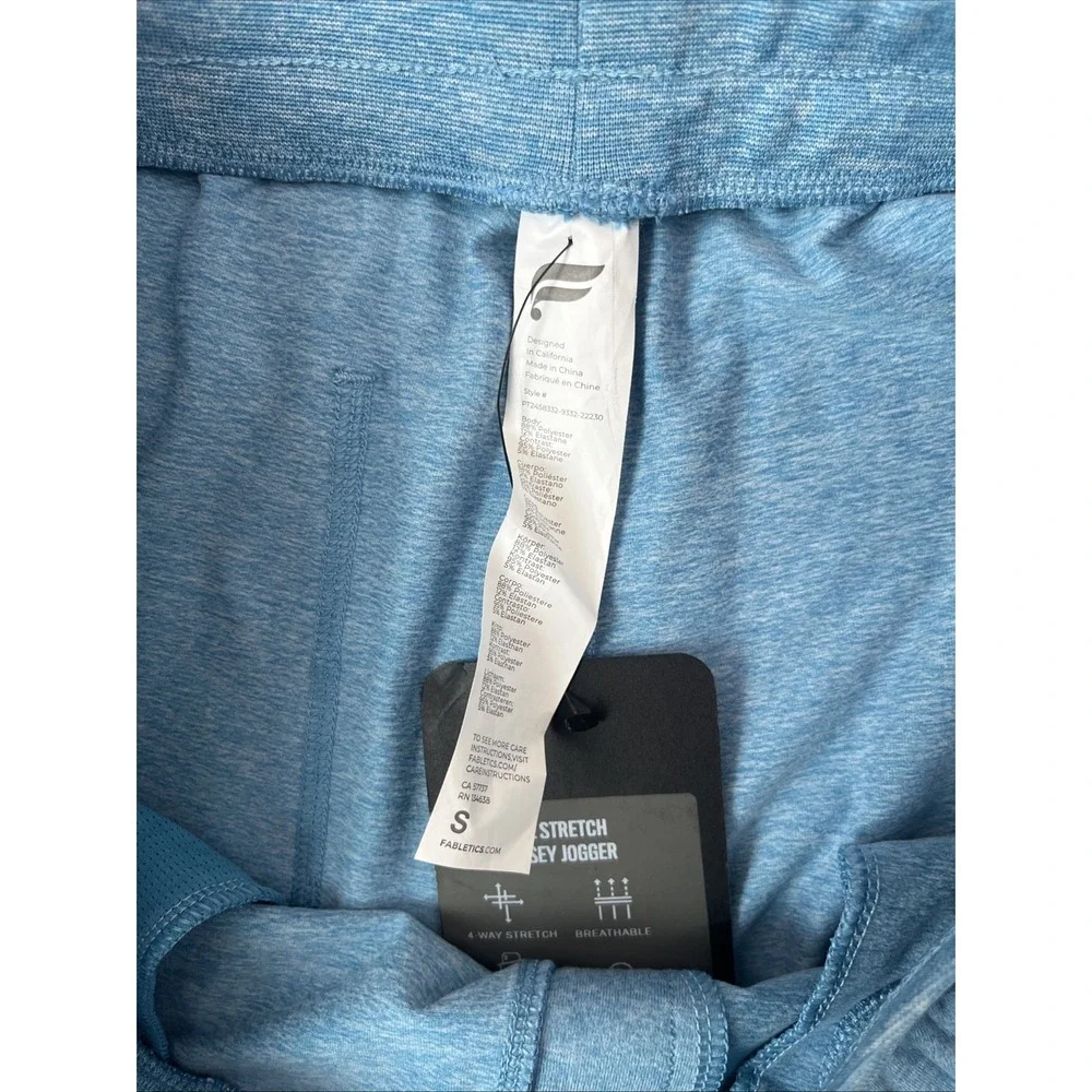 NWT Fabletics Men's S Stretch Jersey Joggers Sweatpants Blue Soft - Picture 4 of 4